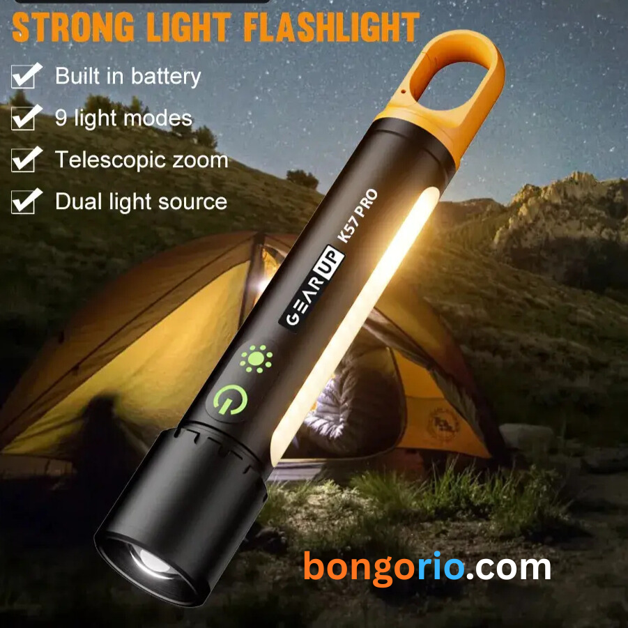 GearUP K57 PRO Rechargeable High Power Flashlight + Large COB Light with 5000mAh Lithium Battery